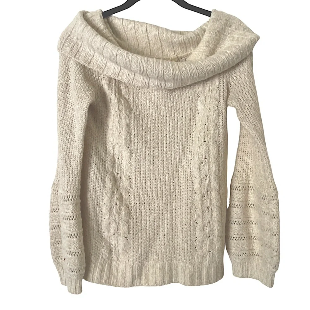 Anthropologie Sleeping on Snow Neves Off‎ Shoulder Pullover Cable knit Sweater